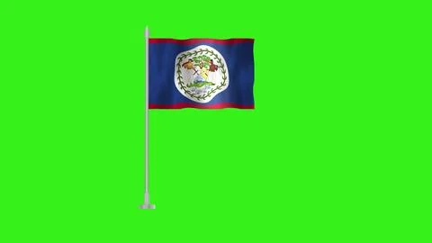 Pole Flag of Belize, Belize Pole flag waving in the wind on Green Backgroun.. Stock Illustration