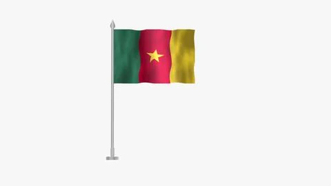 Pole Flag of Cameroon , Cameroon Pole flag waving in the wind on White Back.. Stock Illustration