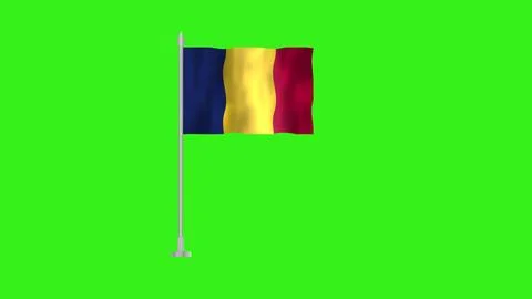 Pole Flag of Chad, Chad Pole flag waving in the wind on Green Background. C.. Stock Illustration
