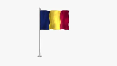 Pole Flag of Chad, Chad Pole flag waving in the wind on White Background. C.. Stock Illustration