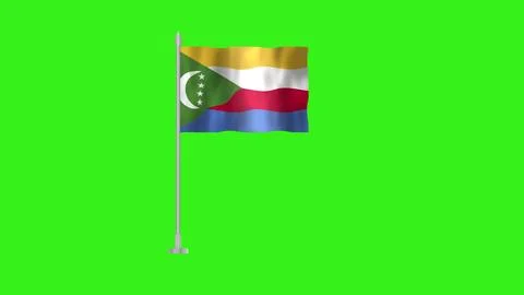 Pole Flag of Comoros, Comoros Pole flag waving in the wind on Green Backgro.. Stock Illustration