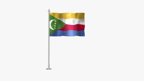 Pole Flag of Comoros, Comoros Pole flag waving in the wind on White Backgro.. Stock Illustration