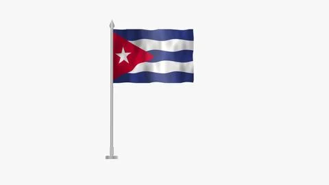 Pole Flag of Cuba, Cuba Pole flag waving in the wind on White Background. C.. Stock Illustration