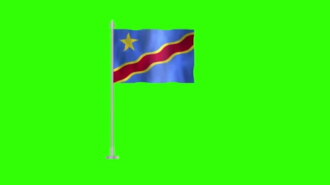 Pole Flag of Democratic Republic of the Congo on Green Background Stock Footage 264120575