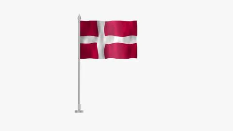 Pole Flag of Denmark , Denmark Pole flag waving in the wind on White Backgr.. Stock Illustration