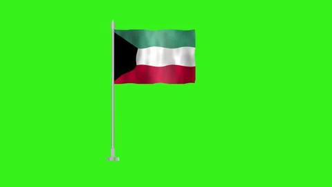 Pole Flag of Kuwait, Kuwait Pole flag waving in wind on Green Background. K.. Stock Illustration