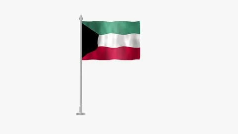 Pole Flag of Kuwait, Kuwait Pole flag waving in wind on White Background. K.. Stock Illustration