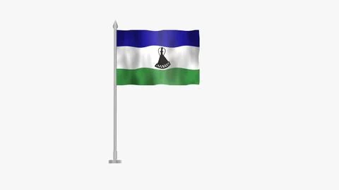 Pole Flag of Lesotho, Lesotho Pole flag waving in wind on White Background... Stock Illustration