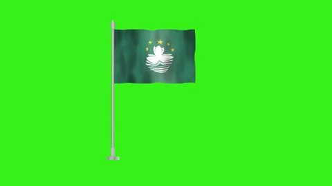Pole Flag of Macao, Macao Pole flag waving in wind on Green Background. Mac.. Stock Illustration