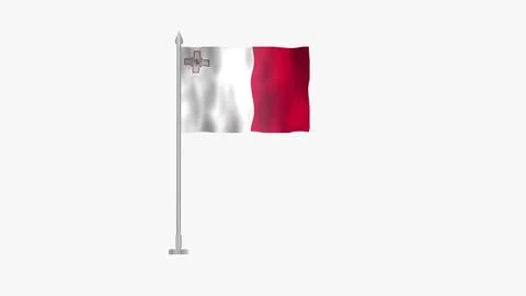 Pole Flag of Malta, Malta Pole flag waving in wind on White Background. Mal.. Stock Illustration