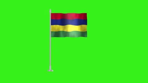 Pole Flag of Mauritius, Mauritius Pole flag waving in wind on Green Backgro.. Stock Illustration
