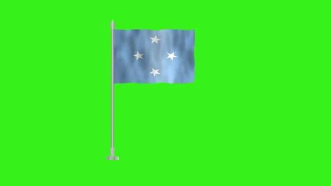 Pole Flag of Micronesia, Micronesia Pole flag waving in wind on Green Backg.. Stock Illustration