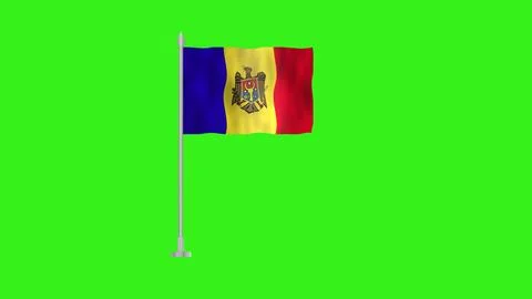 Pole Flag of Moldova, Moldova Pole flag waving in wind on Green Background... Stock Illustration