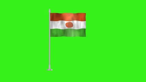 Pole Flag of Niger, Niger Pole flag waving in wind on Green Background. Nig.. Stock Illustration