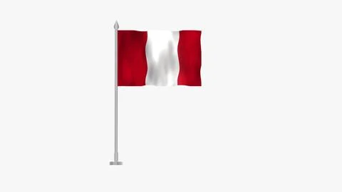 Pole Flag of Peru, Peru Pole flag waving in wind on White Background. Peru .. Stock Illustration