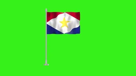 Pole Flag of Saba, Flag of Saba, Saba Pole flag waving in the wind on Green.. Stock Illustration