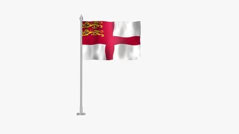 Pole Flag of Sark, Flag of Sark, Sark Pole flag waving in the wind on Green.. Stock Illustration