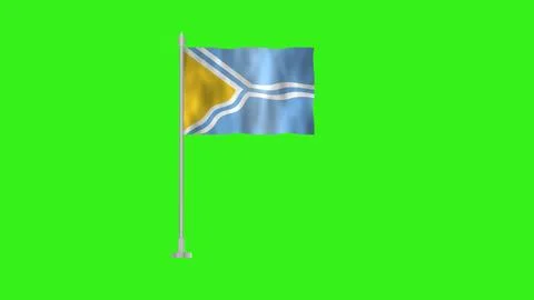 Pole Flag of Tuva, Flag of Tuva, Tuva Pole flag waving in the wind on Green.. Stock Illustration