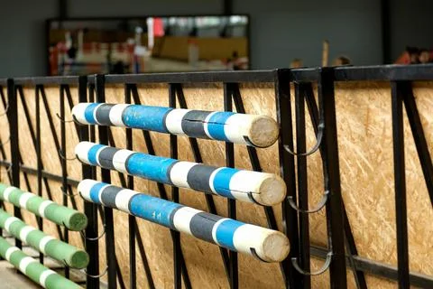 Pole in the stable. Height barriers. No people Stock Photos