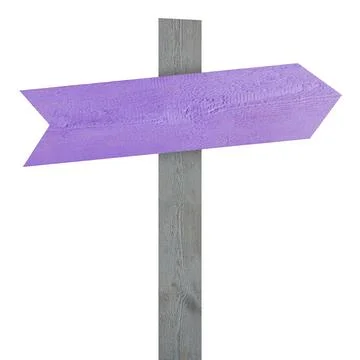 Pole with violet arrow-shaped pointer isolated on white Stock Photos