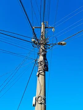 Pole with wires Stock Photos