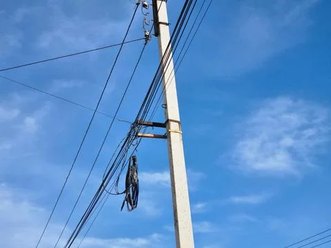 A pole with wires Stock Photos