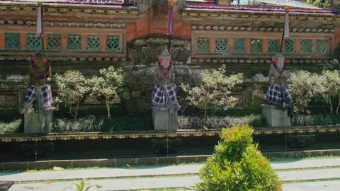 Poleng-Draped Guardian Statues, Ubud, Bali Stock Footage 336636845