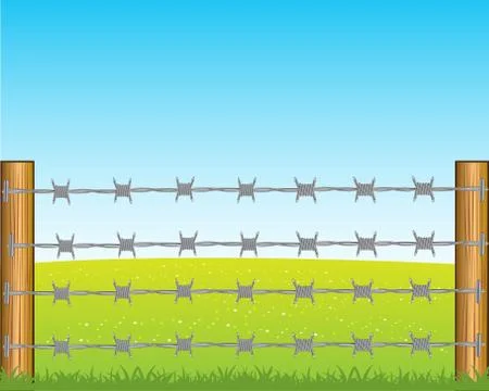 Poles with barbed wire Stock Illustration
