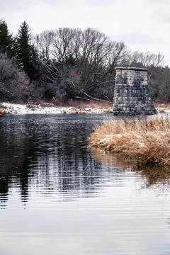 The poles of the old bridge in Stock Photos