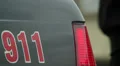 Police 911 car steel part, emergency phone on security vehicle HD Footage
