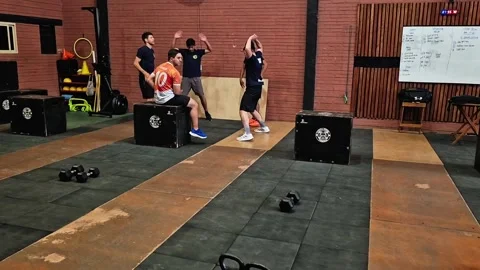 Police academy physical test training session in gym Aregua Paraguay HD edit 스톡 동영상 331165474