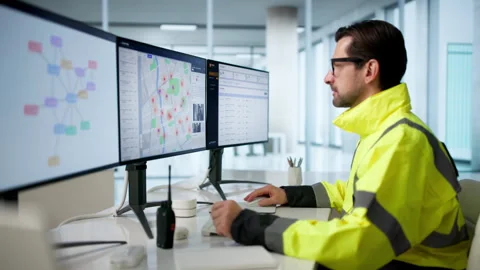 Police Analyst Studies Geospatial Crime Maps On Computer Stock Footage 334930193