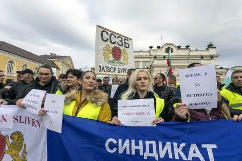 Police and firefighters protested outside the government, demanding higher wa Stock Photos