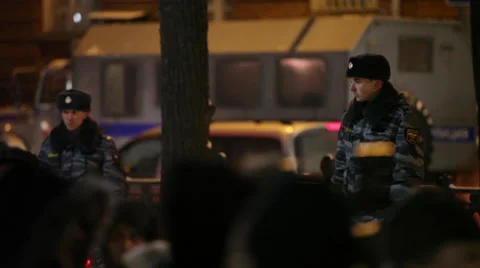 Police and protesters Stock Footage 30461741