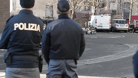 Police anti-explosive robot in action Stock Footage 105641353