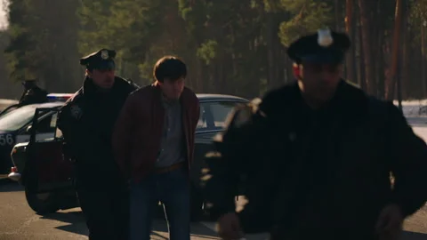 Police arresting a man on the road Stock Footage 283108352
