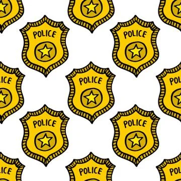 Police badge seamless doodle pattern, vector illustration Stock Illustration