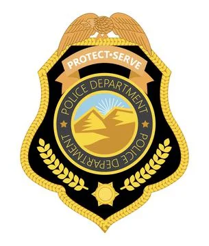 Police badge vector. Sheriff, marshal label illustrations. Law enforcement em Stock Illustration