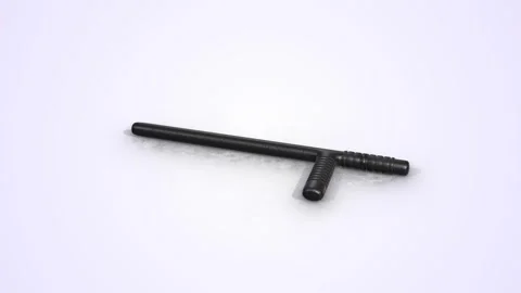 Police Baton on a Light Reflective Floor. Nightstick 3D Animation. Police Stick. Stock Footage 296972316