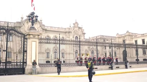 Police battalion in the main square of Lima. Main square of Lima. Video stock 194459135