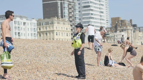Police on the beach 3 Stock-Footage 130080942