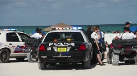 Police on the Beach Stock Footage 10871466