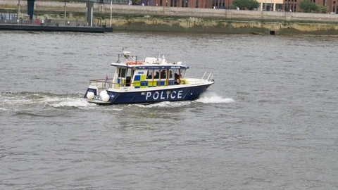 Police Boat on River Thames Stockbeeldmateriaal 92176227