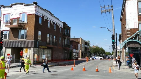 Police car after wall collapsed Stock Footage 116010446