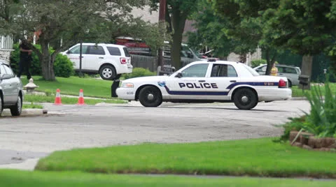 Police Car Blocking Traffic Video stock 25868674