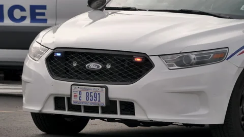 Police Car Close Up DC Lockdown Inauguration Security Video stock 146817300