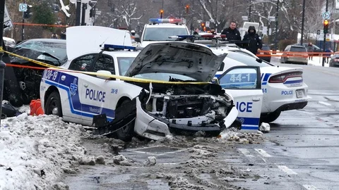 Police car completely destroyed Stock Footage 101990805