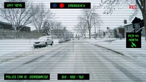 Police Car Dash Camera Driving During Winter Emergency POV 스톡 동영상 75959756