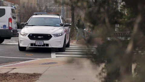 Police Car DC Lockdown Inauguration Security Biden 스톡 동영상 146817319