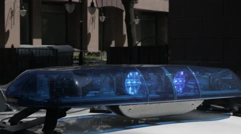 Police car flashers, warning lights day time. Kiev, Ukraine new police car. no c Stock Footage 53124055